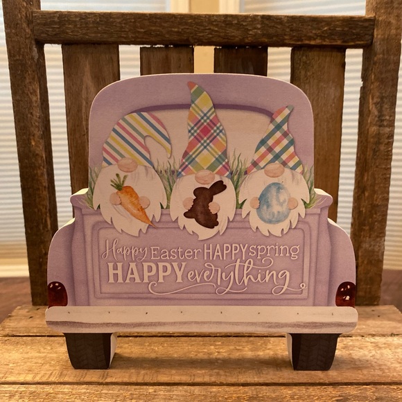 Easter Gnomes In A Purple Vintage Farmhouse Truck Happy Easter Wood Sign - Picture 10 of 15